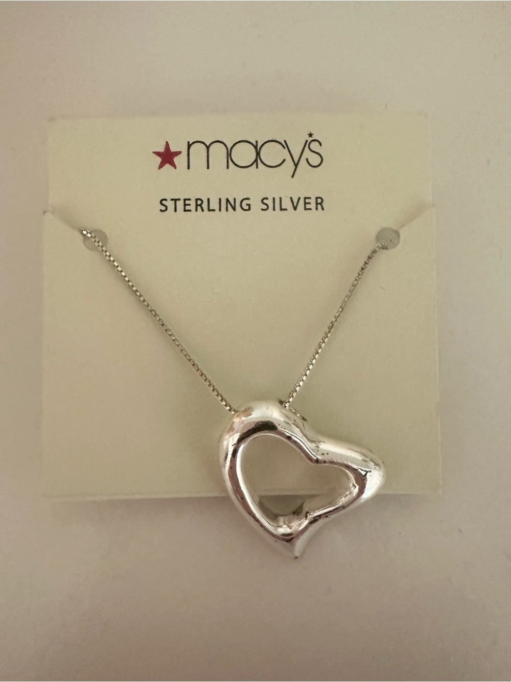 Macy's Sterling Silver Open Heart Pendant Necklace NWT